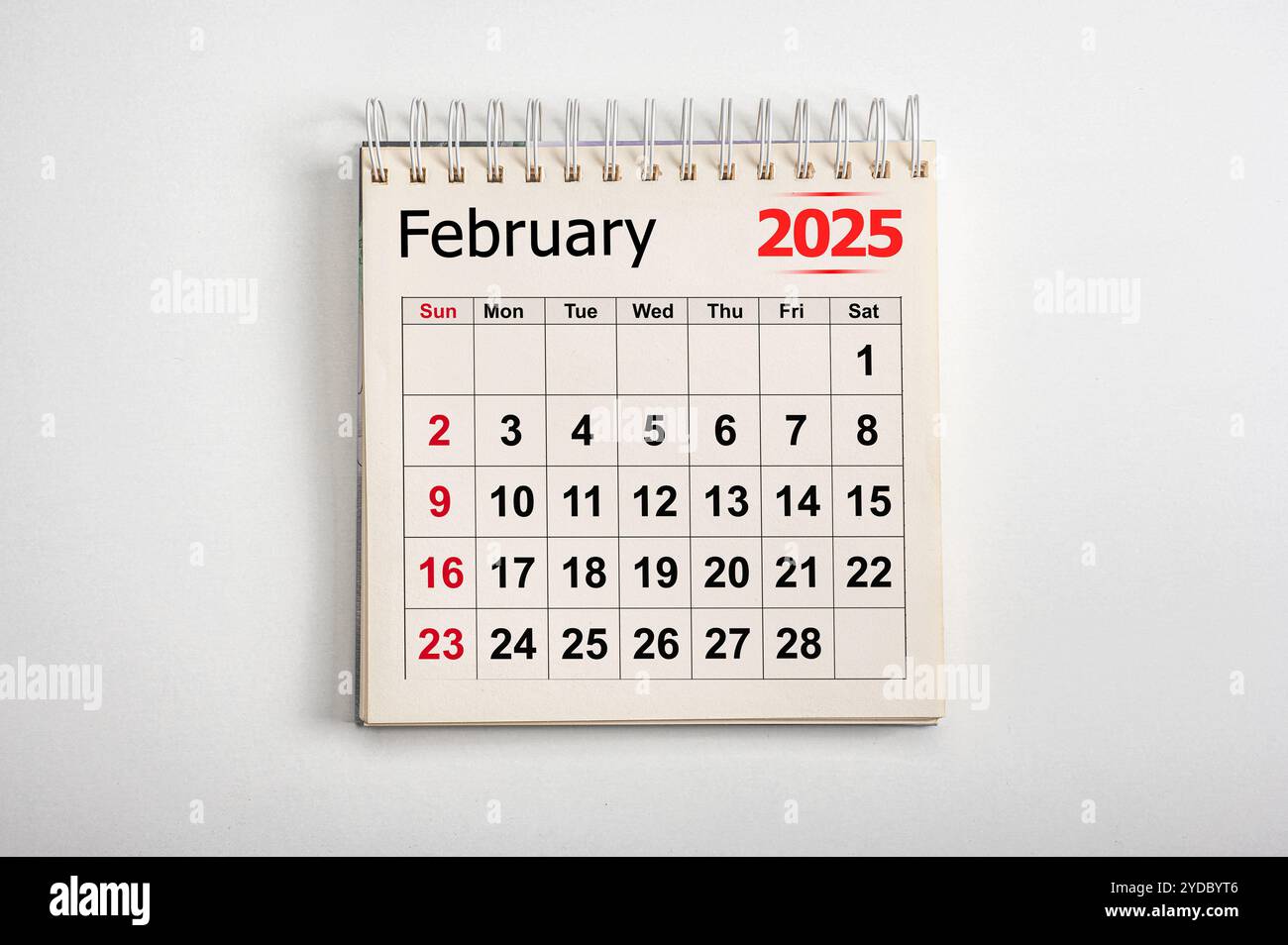 Februar 2025. Lösung, Strategie, Lösung, Ziel, Geschäft und Feiertage. Datum Monat Februar 2025. Seite des jährlichen Monatskalenders Februar 2025. p Stockfoto