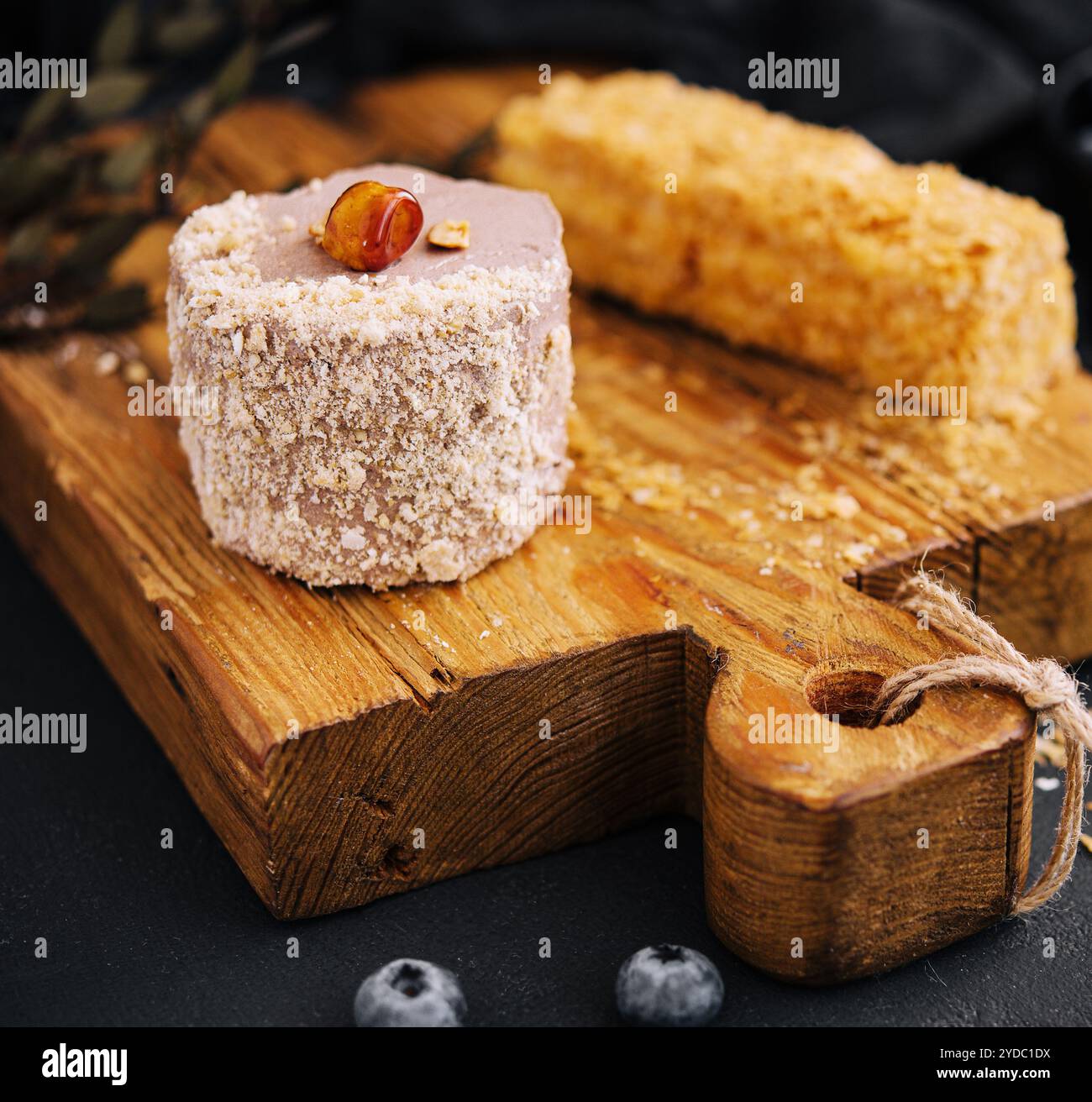 Kiewer Kuchen mit Haselnuss und Schokolade an Bord Stockfoto