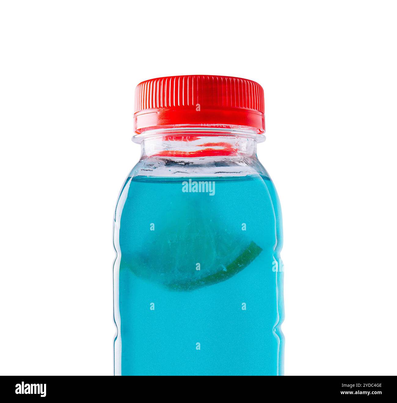 Isotonisches Energy Drink, Flasche mit blauer, transparenter Flüssigkeit Stockfoto