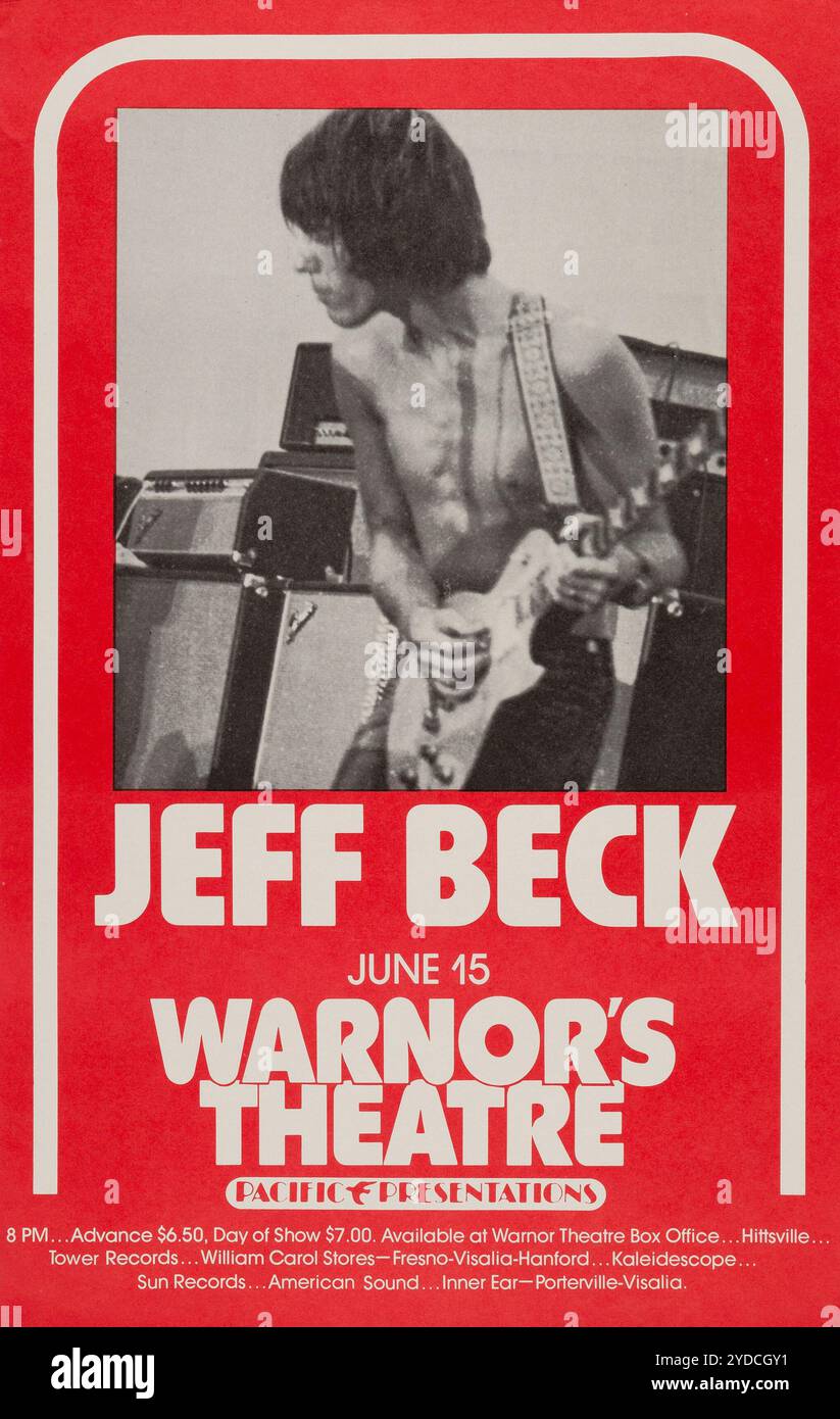 Jeff Beck 1976 Fresno, Warnor's Theatre, California Concert Poster. Stockfoto