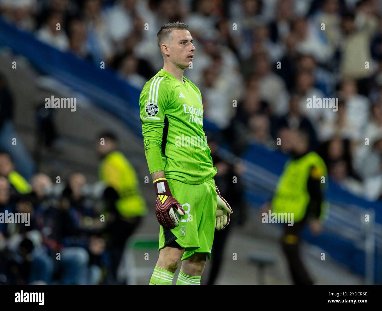 Madrid, 04.09.2024. Das erste Leg des Viertelfinals der Champions League spielte im Santiago Bernabéu Stadion zwischen Real Madrid und Manchester City mit einem Unentschieden von 3-3. Auf dem Bild, Lunin. Foto: Ignacio Gil. ARCHDC. Quelle: Album / Archivo ABC / Ignacio Gil Stockfoto