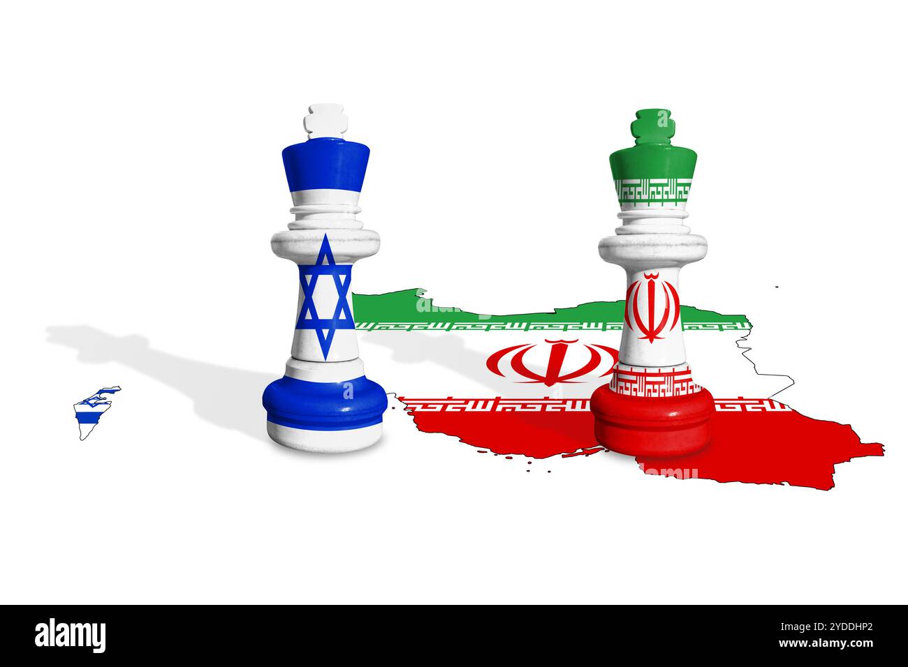 Schach aus israelischen und iranischen Flaggen Stockfoto