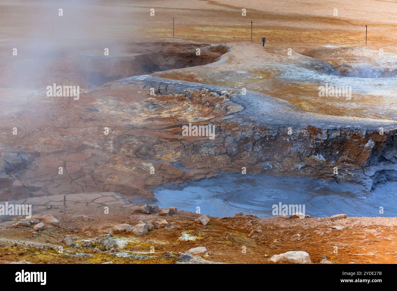 Heiße Schlammtöpfe im Geothermiegebiet Hverir, Island Stockfoto