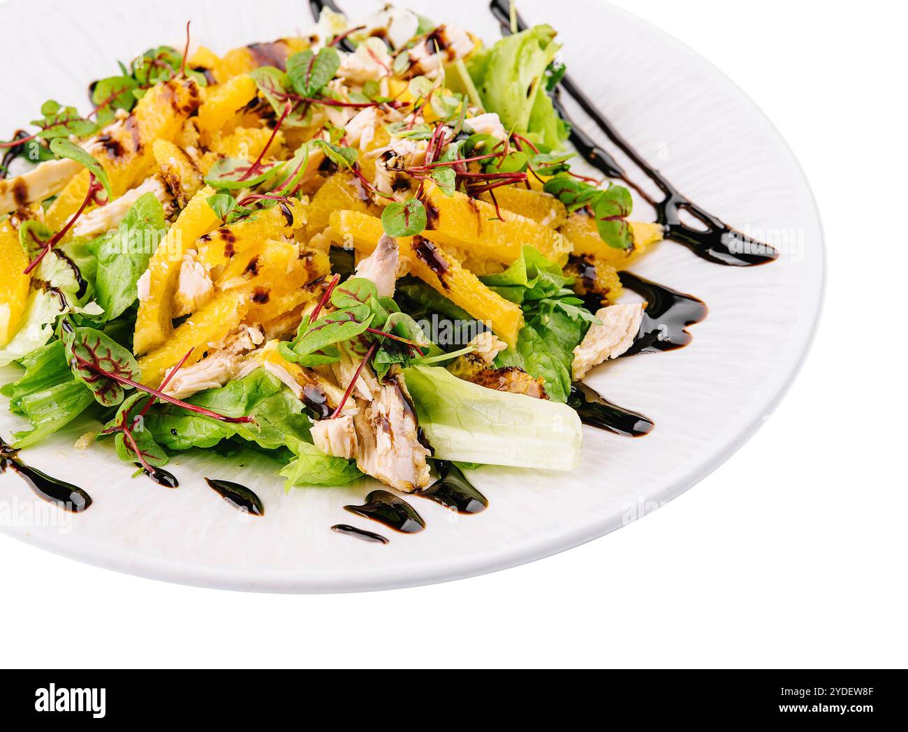 Salatsalat mit Hähnchenfleisch und Orangenscheiben Stockfoto