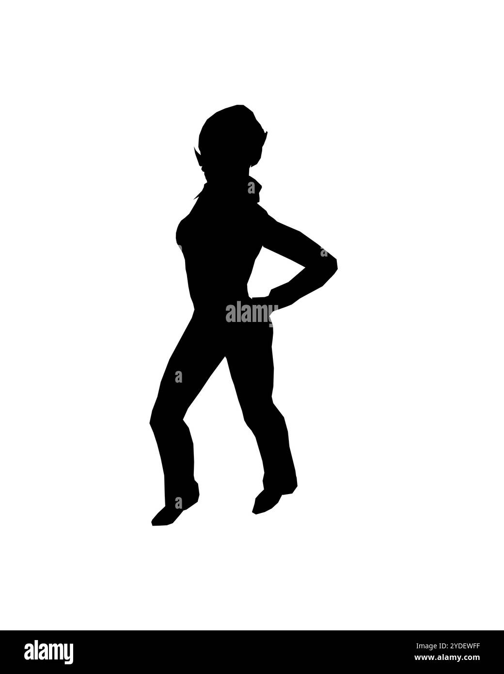 Silhouette eines Mädchens in Hose, Hemd und Brille. Das Mädchen steht mit einem Bein nach vorne und einer Hand auf der Hüfte. Vektorabbildung. Stock Vektor