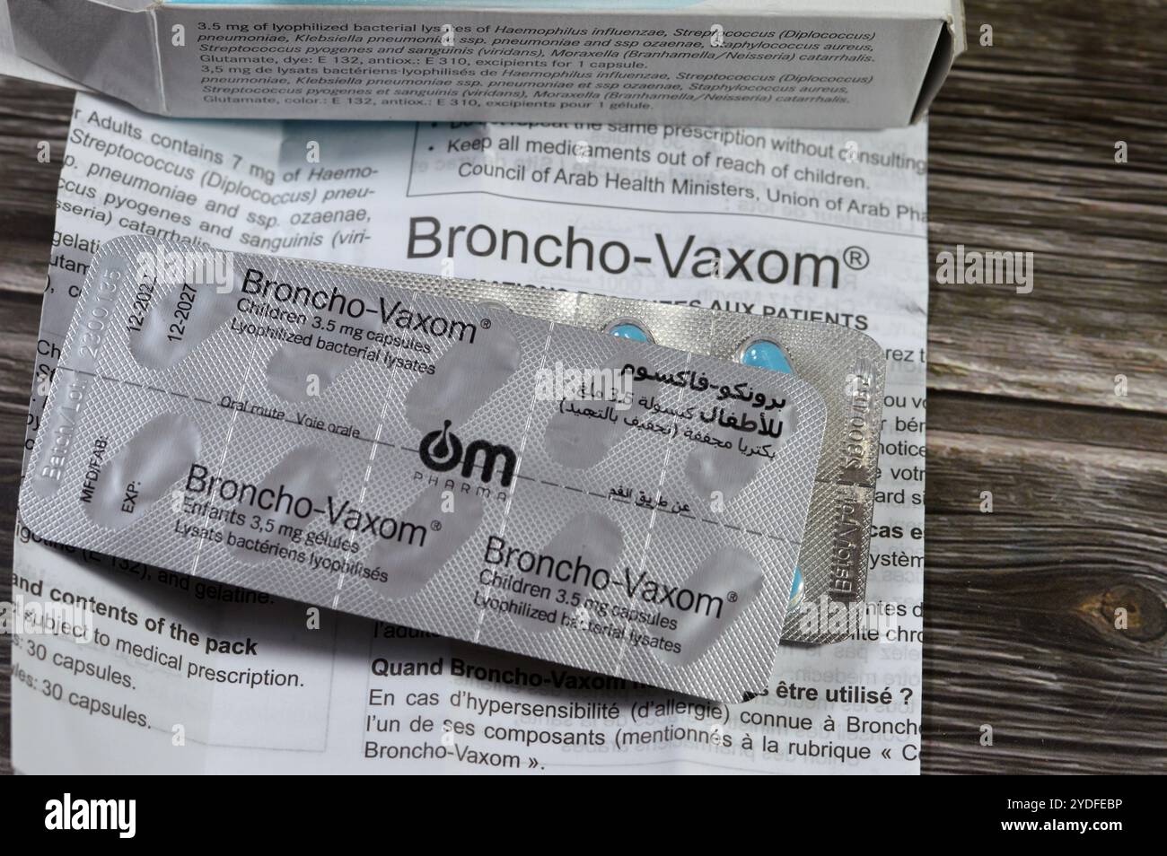 Kairo, Ägypten, 4. Oktober 2024: Broncho-Vaxom Children Kapseln 3,5 mg Immuntherapie von Atemwegsinfektionen, Behandlung, Kontrolle, Prävention und im Stockfoto