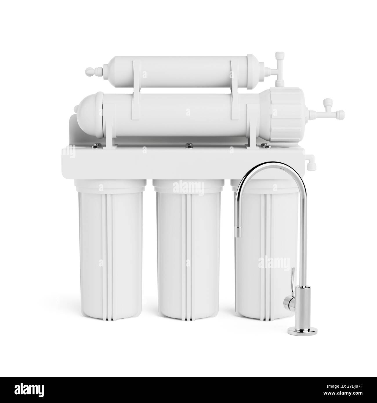 Weißwasserfiltrationssystem mit fünf Filterstufen, einschließlich Sediment-, Kohlenstoff-, Umkehrosmose- und Polierfilter, mit Wasserhahn isolieren Stockfoto