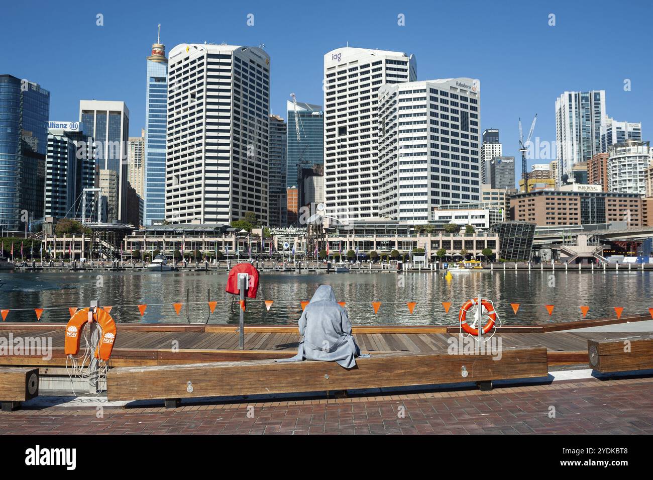 18.09.2018, Sydney, New South Wales, Australien, Blick auf die Skyline des Geschäftsviertels von der Uferpromenade in Darling Harbour, Ozeanien Stockfoto