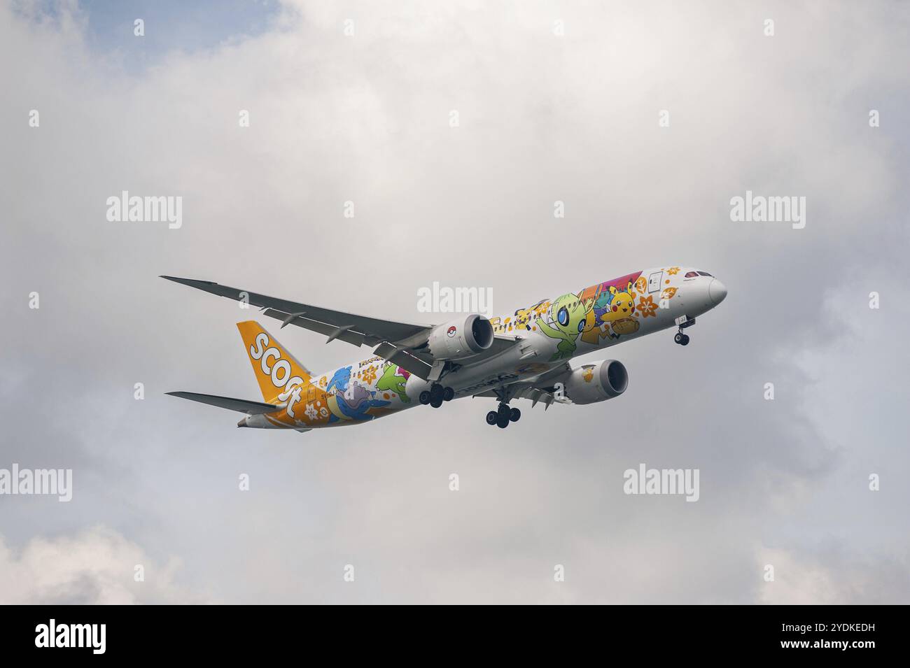 15.07.2023, Singapur, Republik Singapur, Asien, Ein Passagierflugzeug der Scoot Airlines des Musters Boeing 787-9 Dreamliner mit der Registrierung 9V-O Stockfoto