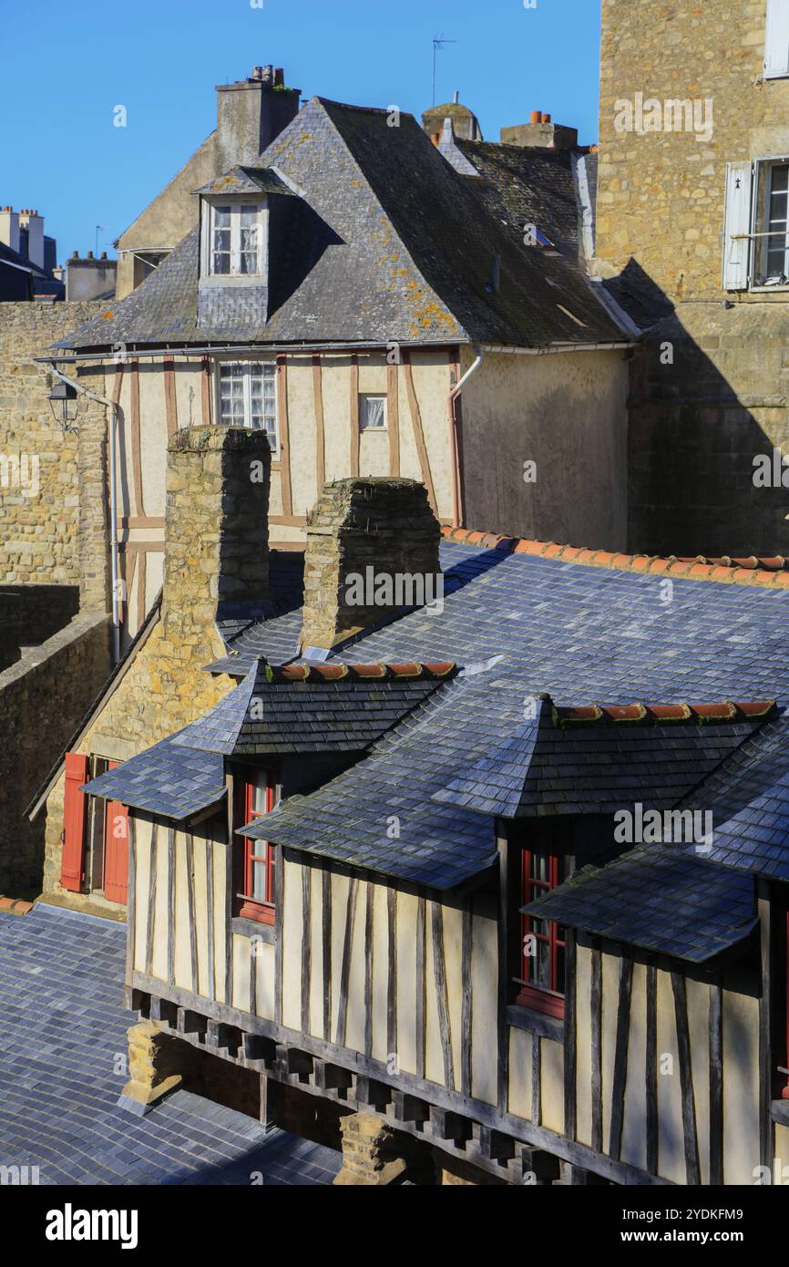 Ehemaliges Waschhaus Lavoirs de la Garenne am Fluss Le Marle, mittelalterliche Stadtmauer, Remparts, Altstadt von Vannes, Breton Gwened, Departement Morbihan, r Stockfoto