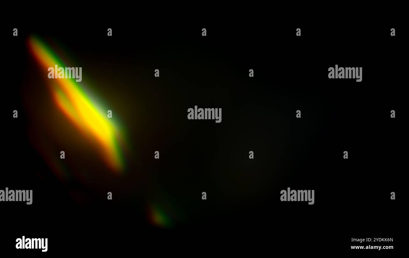 Schillernde Highlights, Regenbogenblendung auf schwarzem Hintergrund, um ein helles, sonniges und interessantes Bild, abstrakten Hintergrund, zu erzeugen Stockfoto
