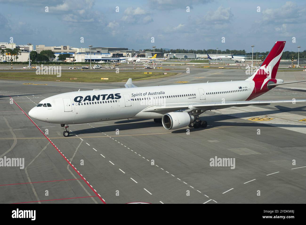 31.01.2020, Singapur, Republik Singapur, Asien, Ein Passagierflugzeug der Qantas Airways Airbus A330-300 mit der Registrierung VH-QPA am Flughafen Changi Stockfoto