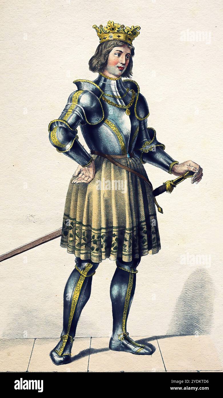 Ludwig II. (Tschechisch Ludvík Jagellonský, ungarisch II. Lajos, kroatisch Ludovik II.; geb. 1. Juli 1506 in Ofen; 29. August 1526 bei Mohacs) war König von Böhmen, Ungarn und Kroatien aus der ursprünglich polnisch-litauischen Dynastie der Jagiellonen, Historisch, digital restaurierte Reproduktion von einer Vorlage aus dem 19. Jahrhundert, Datum nicht angegeben, Stockfoto