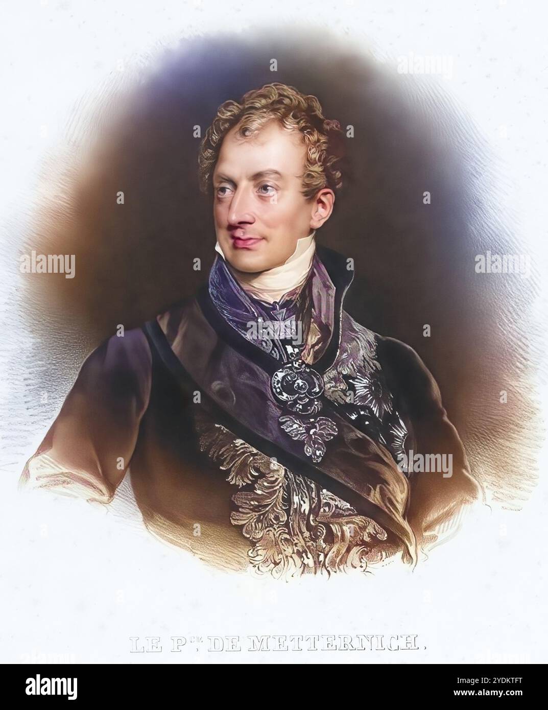 Klemens Wenzel Lothar von Metternich (vollständig Clemens Wenceslaus Nepomuk Lothar, Fürst, bis 1813 Graf von Metternich-Winneburg zu Beilstein; geb. 15. Mai 1773 in Koblenz; Std. 11. Juni 1859 in Wien) war ein österreichischer Diplomat, Politiker und Staatsmann, Historisch, digital restaurierte Reproduktion von einer Vorlage aus dem 19. Jahrhundert, Datum nicht angegeben Stockfoto