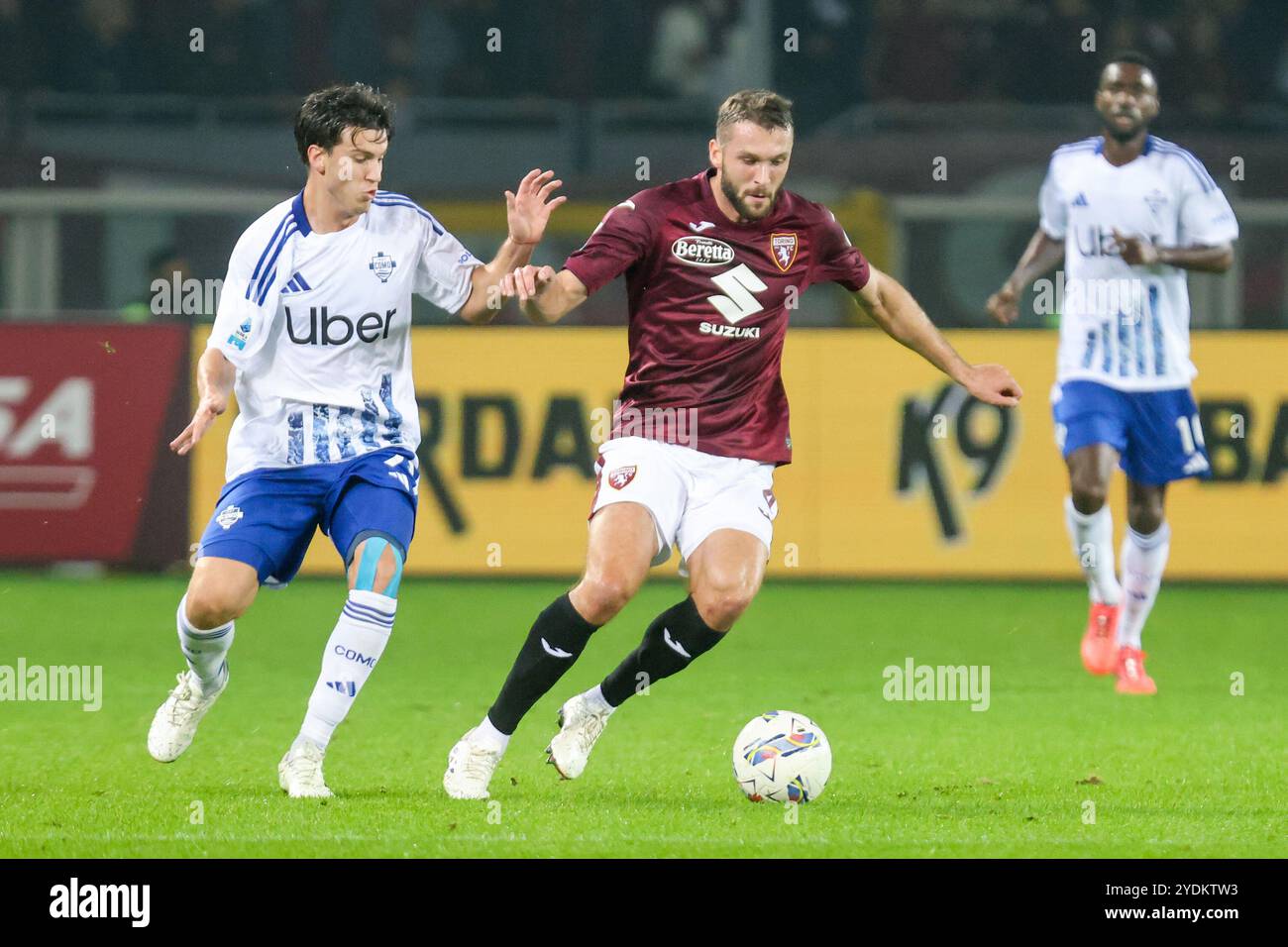 Torino FC Sebastian Walukiewicz in Aktion während des Fußballspiels Serie A Enilive 2024/2025 zwischen Turin und Como im Stadion in Turin, n Stockfoto