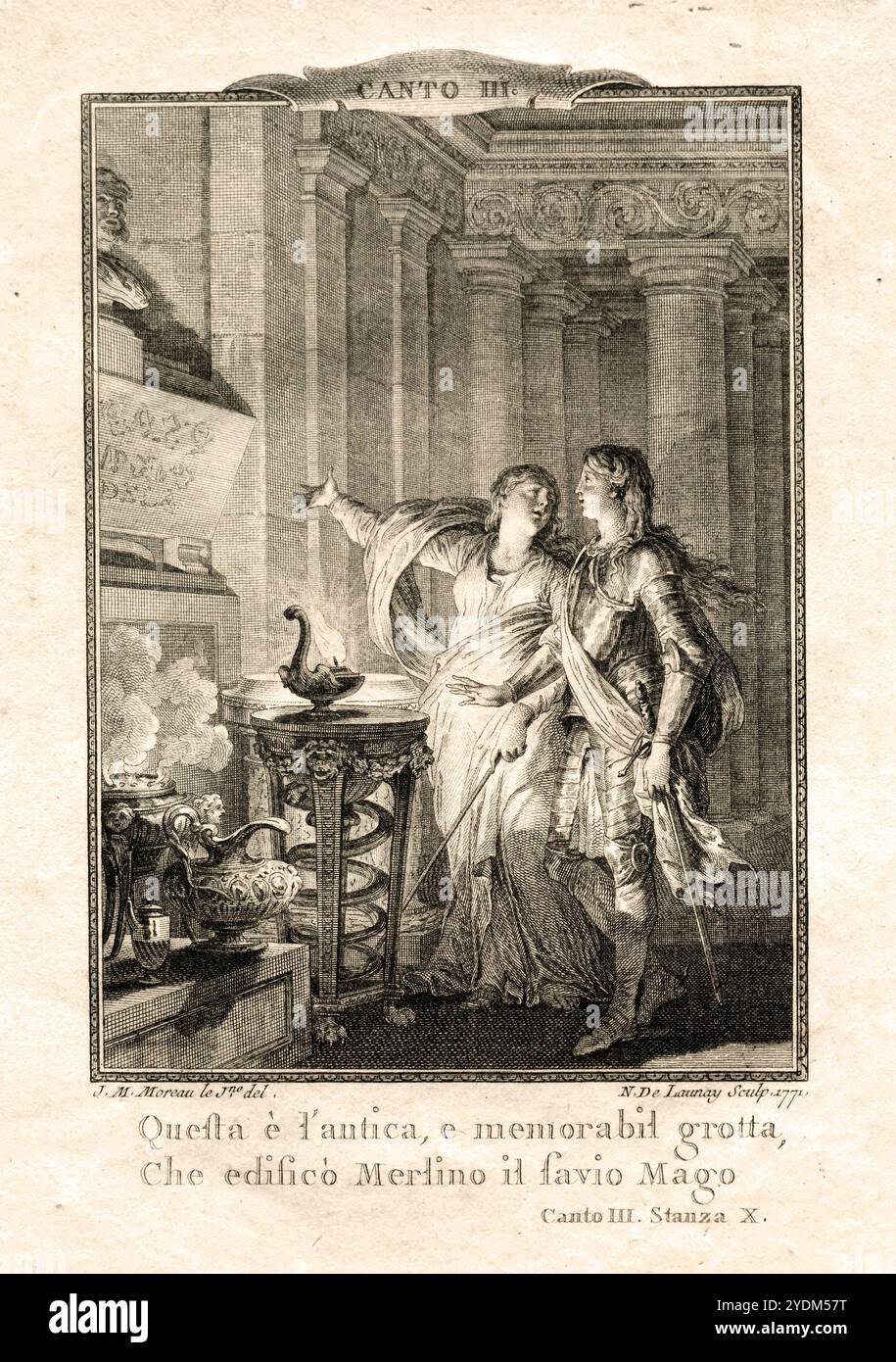 In der Grotte von Merlin, dem Magier von Nicolas Delaunay (1739–1792) im Jahre 1771 Stockfoto