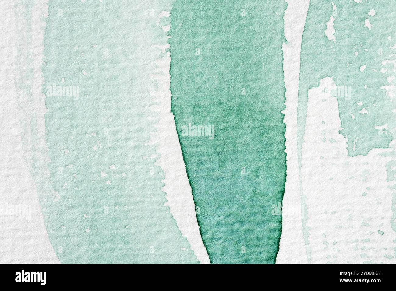 Grüner abstrakter Aquarellhintergrund mit weißem strukturiertem Papier. Handgemalter Hintergrund Stockfoto