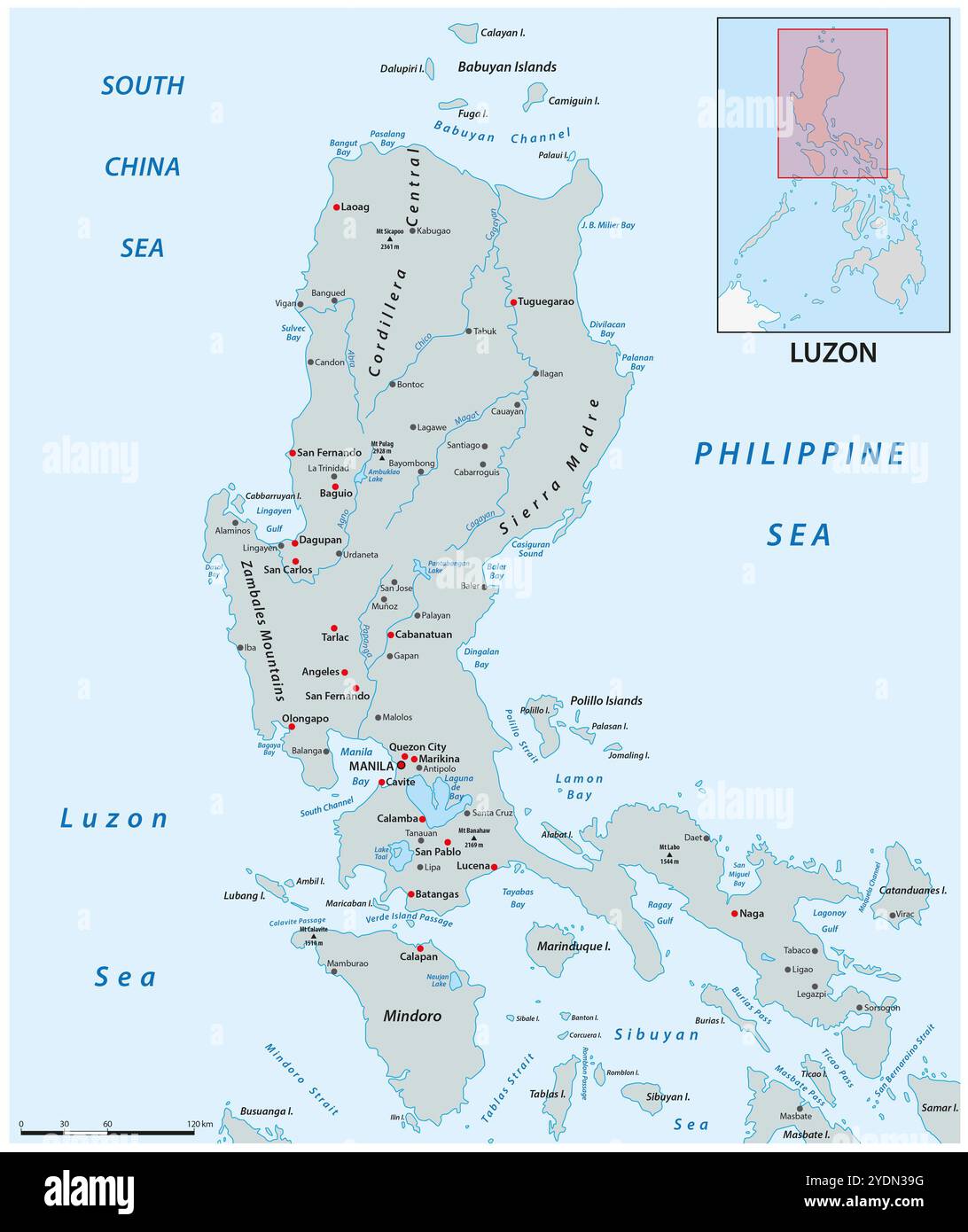 Vektorkarte der philippinischen Insel Luzon Stockfoto