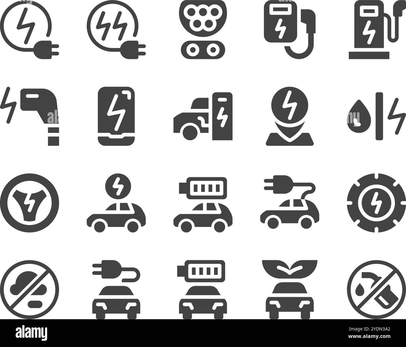 Elektroauto, EV Car Solid Symbol Set, Vektor und Illustration Stock Vektor