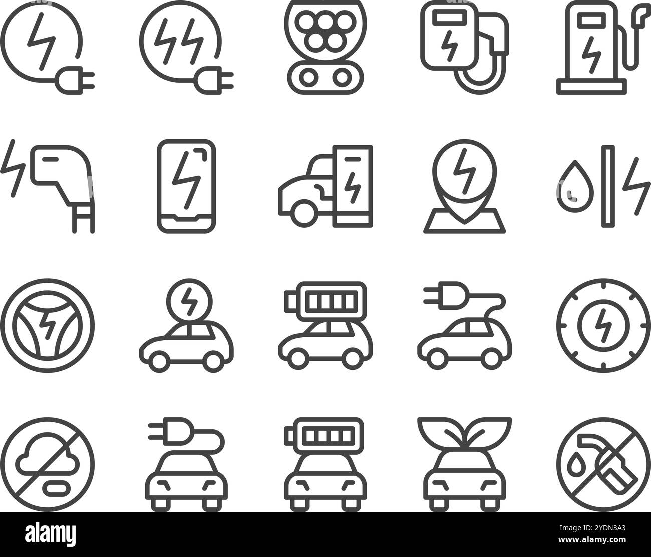 Elektroauto, EV Car Line Symbolsatz, Vektor und Illustration Stock Vektor