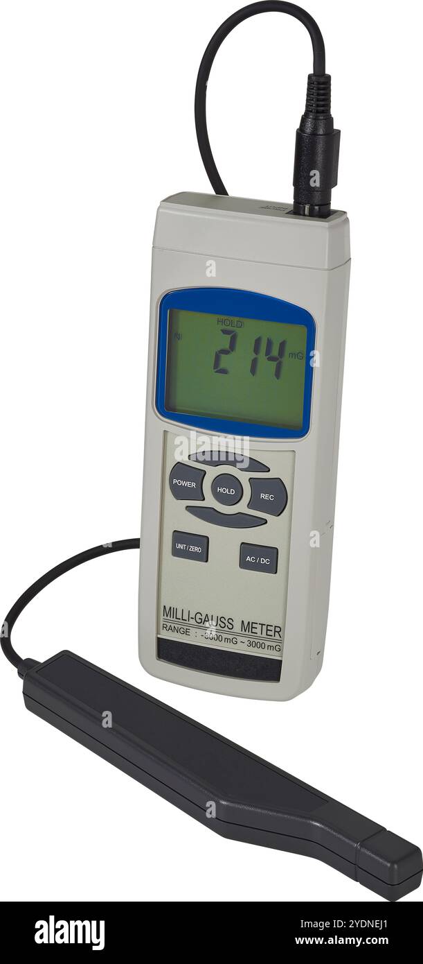 Studio-Produktaufnahme eines elektromagnetischen Feldmessgeräts mit Fernsensor Stockfoto