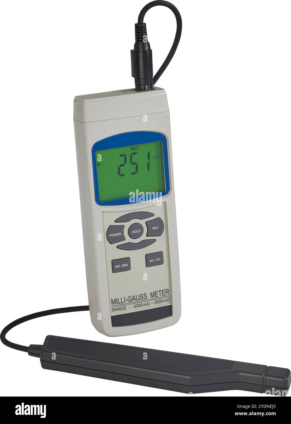 Studio-Produktaufnahme eines elektromagnetischen Feldmessgeräts mit Fernsensor Stockfoto