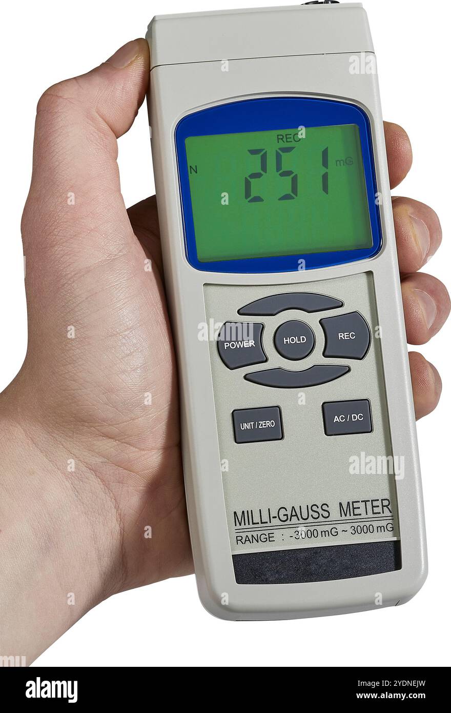 Studio-Produktaufnahme eines Messgeräts für elektromagnetische Felder mit einem tragbaren Sensor Stockfoto