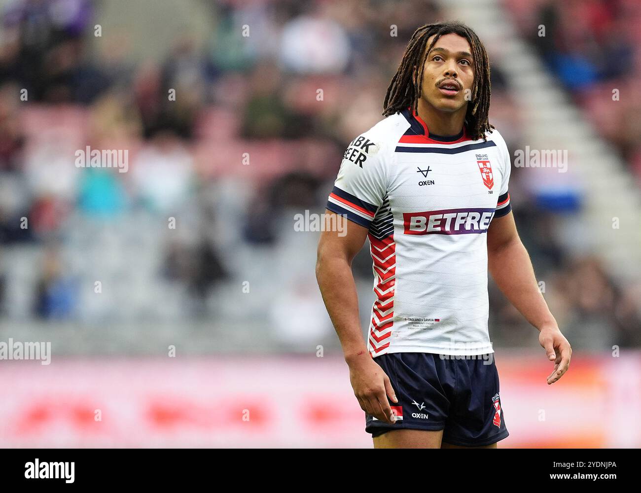 Englands Dom Young während des Spiels gegen Samoa, während des Spiels der International Rugby League im Brick Community Stadium, Wigan. Bilddatum: Sonntag, 27. Oktober 2024. Stockfoto