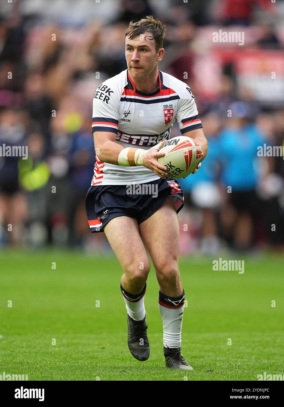 Der Engländer Harry Smith während des Spiels gegen Samoa, während des Spiels der International Rugby League im Brick Community Stadium, Wigan. Bilddatum: Sonntag, 27. Oktober 2024. Stockfoto