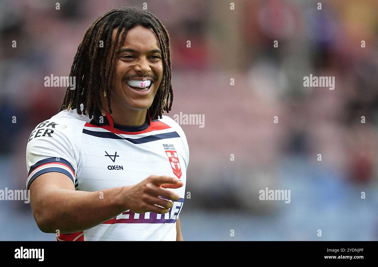 Englands Dom Young während des Spiels gegen Samoa, während des Spiels der International Rugby League im Brick Community Stadium, Wigan. Bilddatum: Sonntag, 27. Oktober 2024. Stockfoto