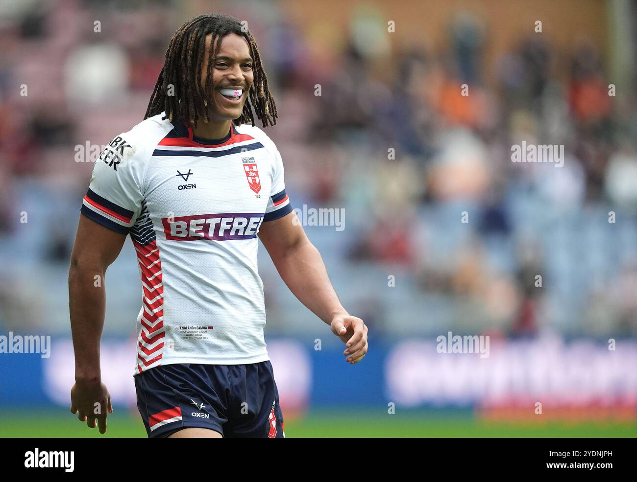Englands Dom Young während des Spiels gegen Samoa, während des Spiels der International Rugby League im Brick Community Stadium, Wigan. Bilddatum: Sonntag, 27. Oktober 2024. Stockfoto