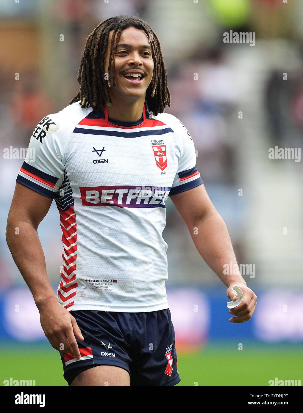 Englands Dom Young während des Spiels gegen Samoa, während des Spiels der International Rugby League im Brick Community Stadium, Wigan. Bilddatum: Sonntag, 27. Oktober 2024. Stockfoto