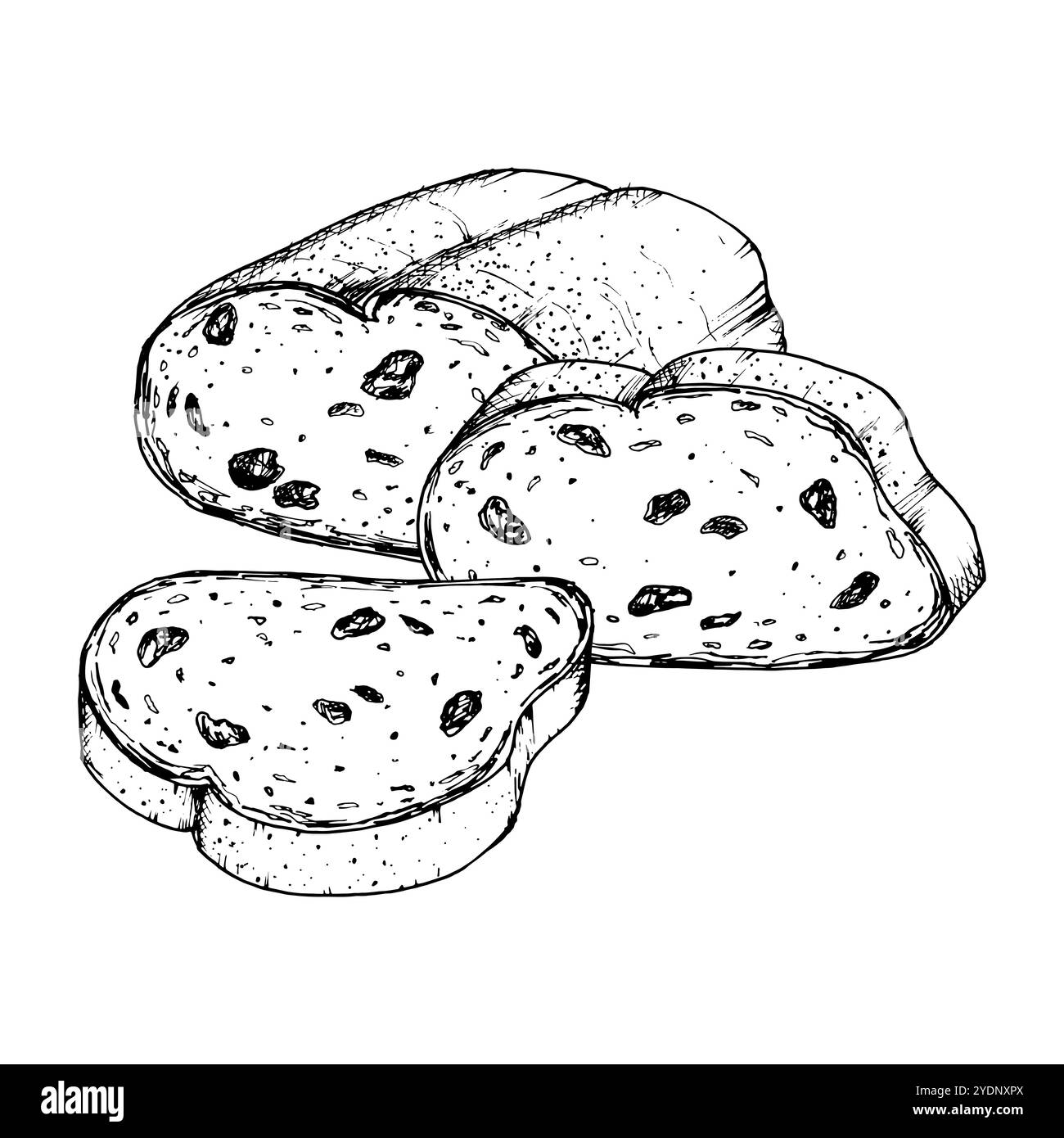 Vektor-Illustration von geschnittenem Rosinenbrot mit detaillierter Textur. Ideal für Backwaren, Rezeptbücher, Lebensmittelverpackungen oder Projekte zum Thema Frühstück Stock Vektor