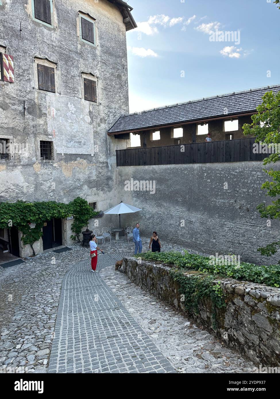 Das Foto zeigt eine mittelalterliche slowenische Burg mit ihren architektonischen Details. Stockfoto