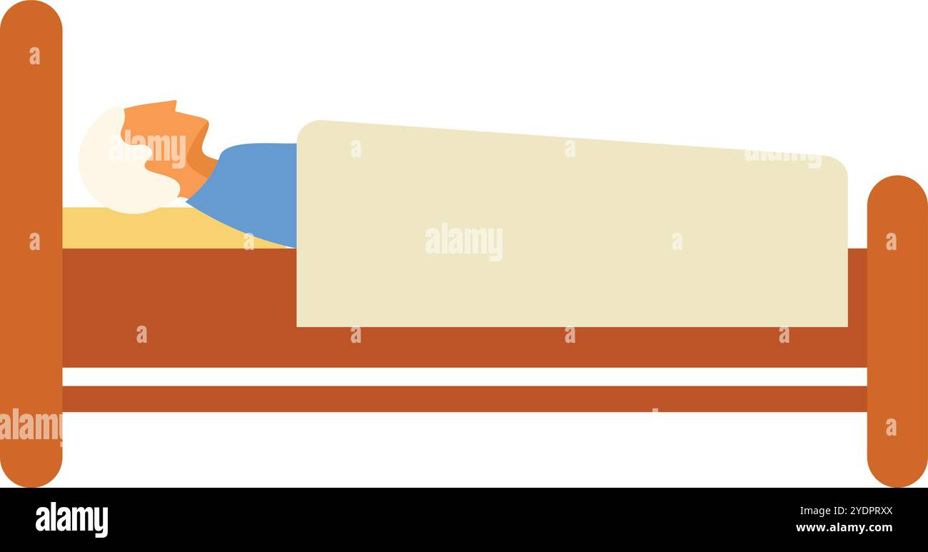 Illustration eines älteren Mannes, der schlafend im Bett liegt und Ruhe, Entspannung und gute Schlafhygiene zeigt Stock Vektor