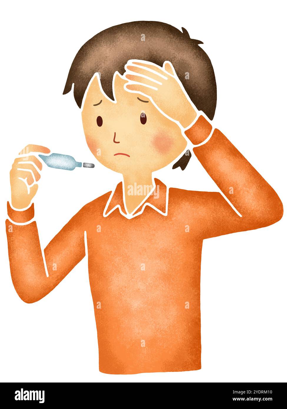 Mann sucht am thermometer Stockfoto