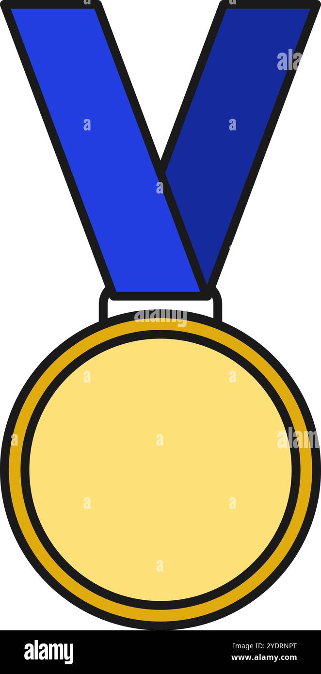 Leere Goldmedaille mit blauem Band für Preiszeremonie Vektor Illustration Stock Vektor