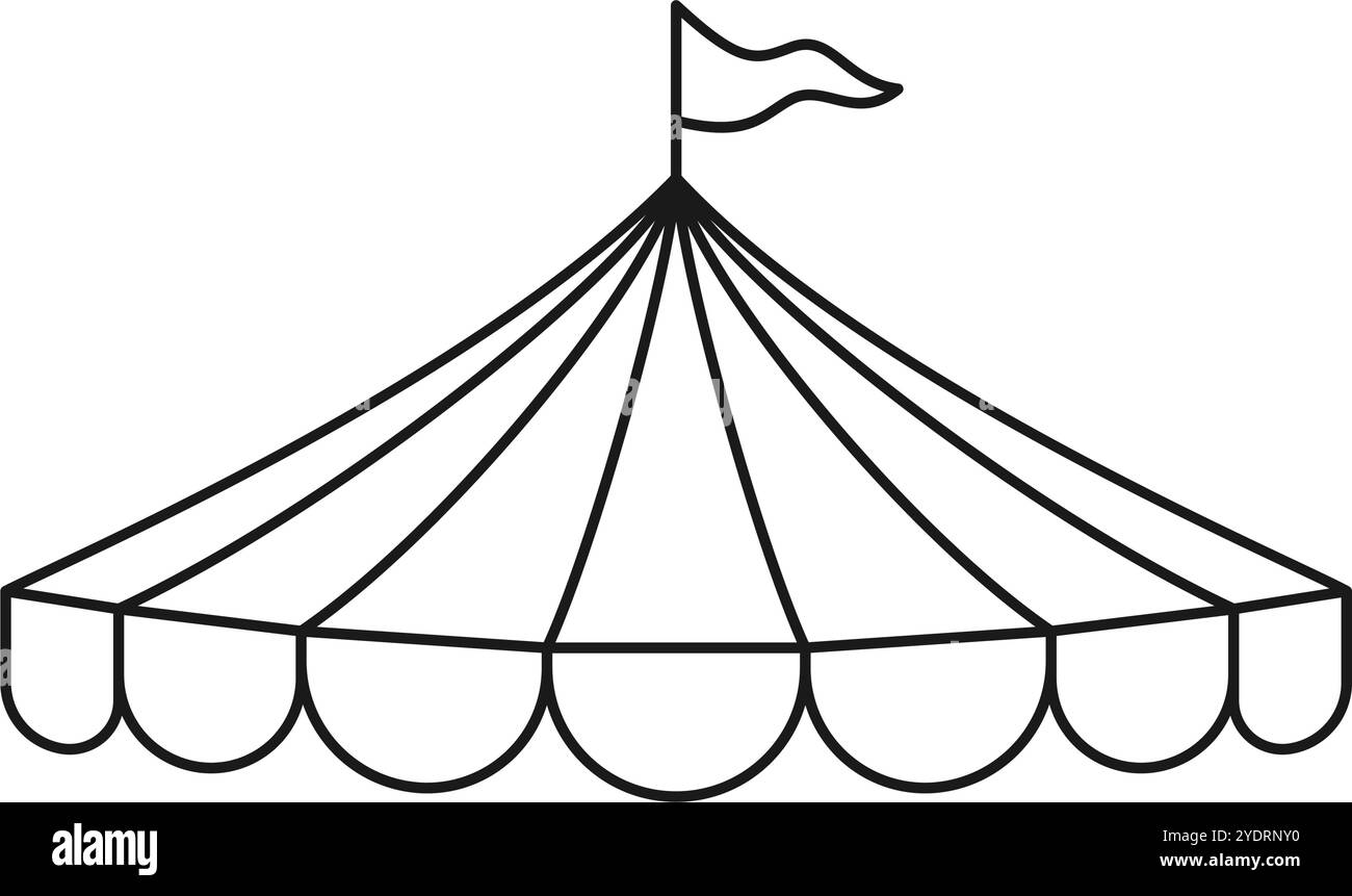 Klassische gestreifte Leinwand Markise für eine große Top-Zelt Linie Zeichnung Vektor Illustration Stock Vektor