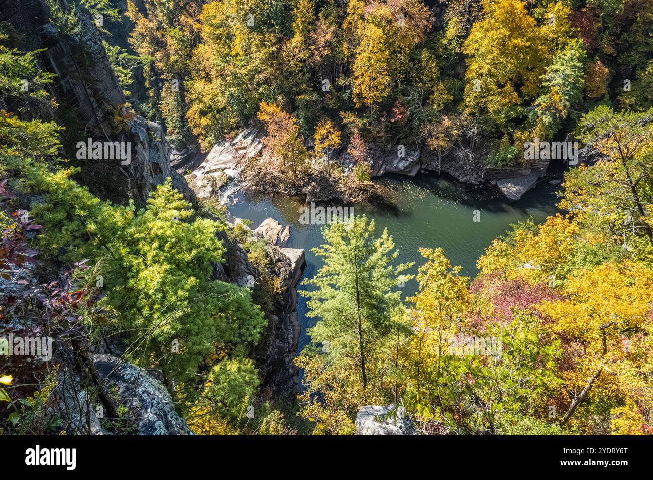 Malerischer Blick auf Herbstlaub und Hawthorne Pool im Tallulah Gorge State Park in Tallulah Falls, Georgia. (USA) Stockfoto
