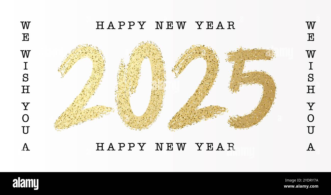 Wir wünschen Ihnen ein frohes neues Jahr 2025-Banner mit glitzerndem Pinsel. Vektorfeier-Design. Weihnachtsgrüße Silvester Stock Vektor