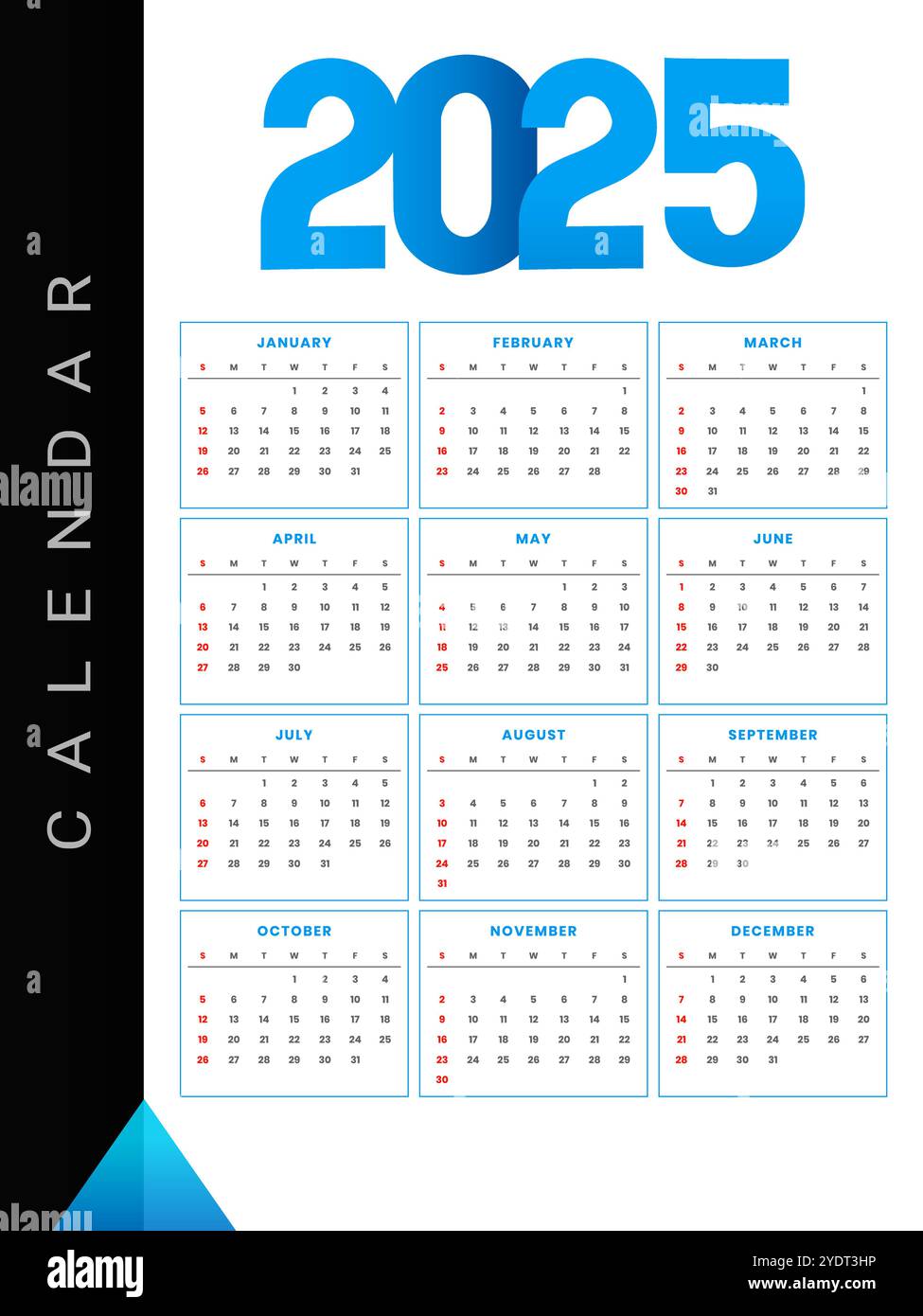 Stilvolle 2025 ganzseitige Kalendervorlage Zeitplan Ereignis- oder Aufgabenvektor Stock Vektor