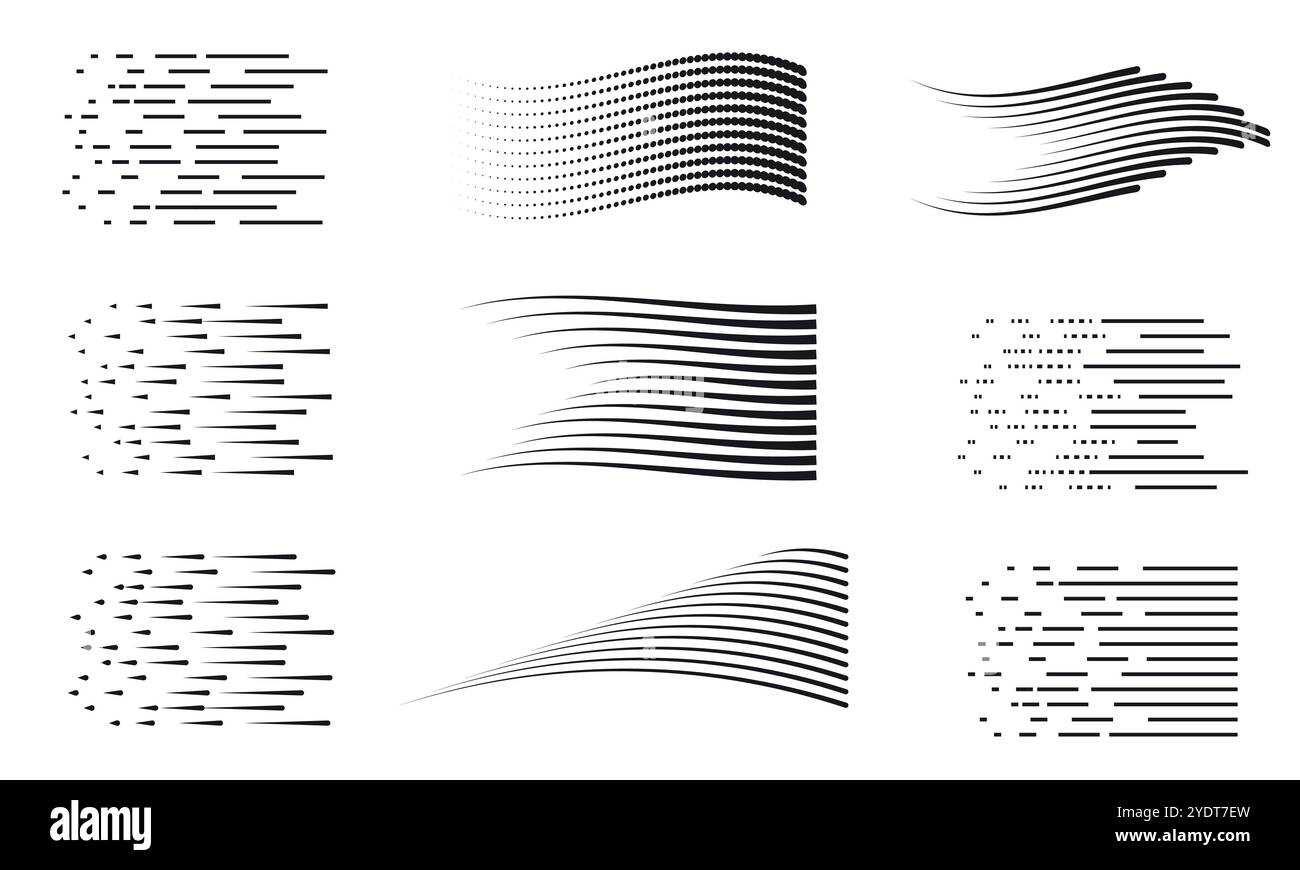 Sammlung von Geschwindigkeitsleitungen. Stock Vektor