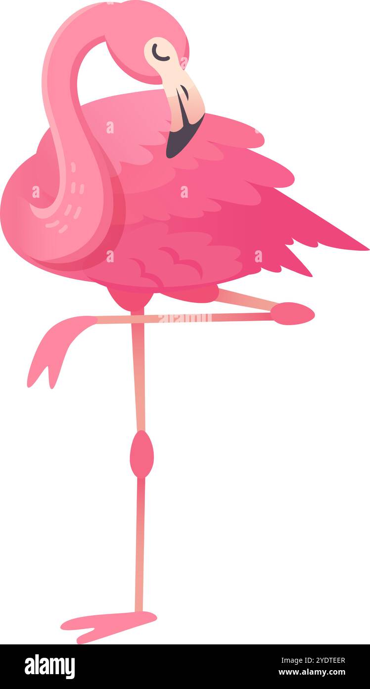 Comic-Flamingo, der anmutig auf einem Bein balanciert, zeigt sein leuchtendes rosafarbenes Gefieder und seine elegante Haltung Stock Vektor