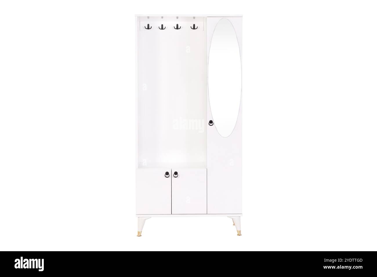 Moderner Holzschrank mit Spiegel und Haken - stilvolle Aufbewahrungslösung für Schlafzimmer und Eingänge Stockfoto