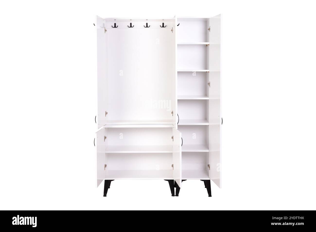 Moderner Holzschrank mit Spiegel und Haken - stilvolle Aufbewahrungslösung für Schlafzimmer und Eingänge Stockfoto