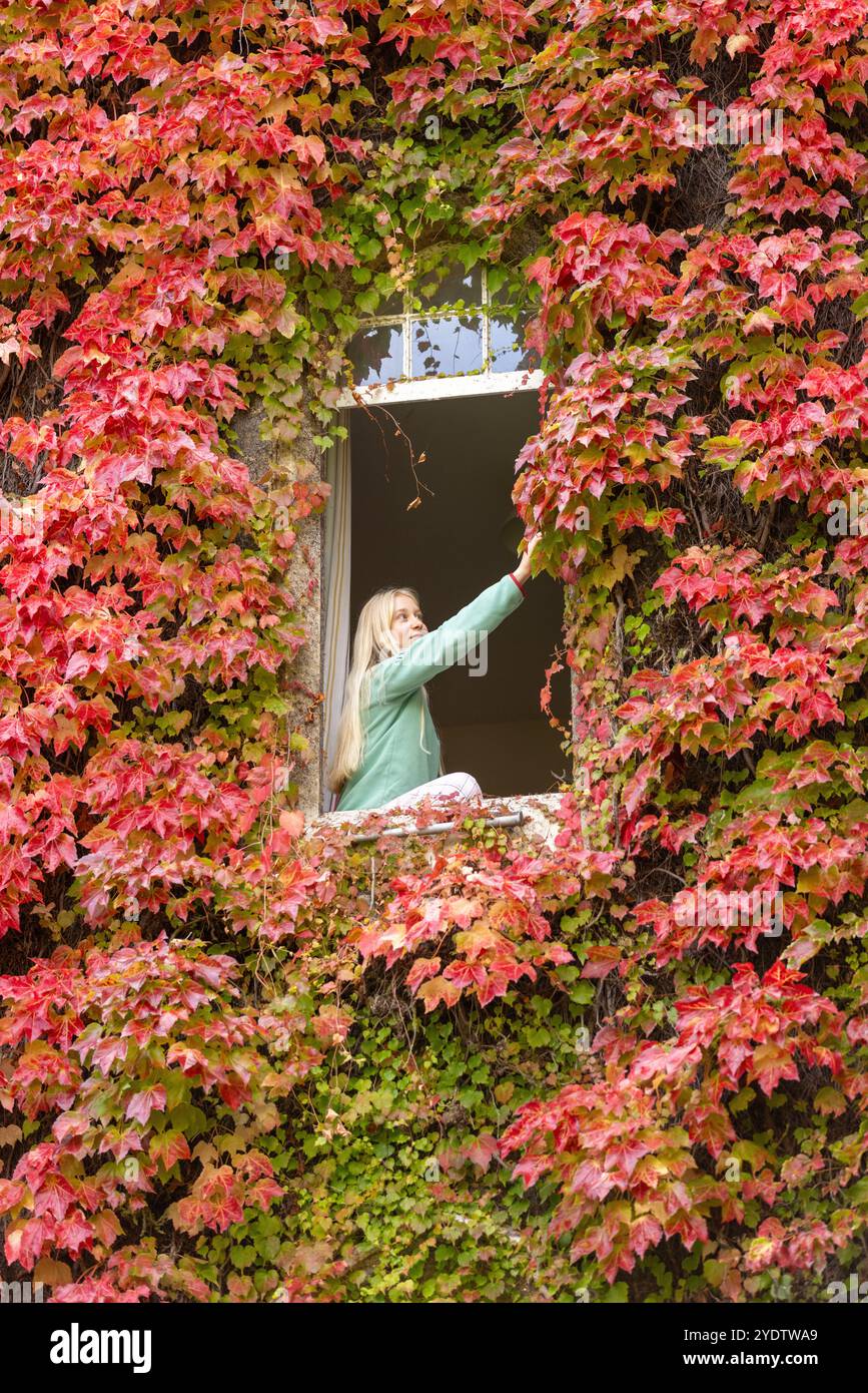 Das Bild vom 8. Oktober zeigt Isobel Gardner, 20, eine Medizinstudentin im zweiten Jahr an der Cambridge University, die aus ihrem Zimmer am St John’s College blickt Stockfoto