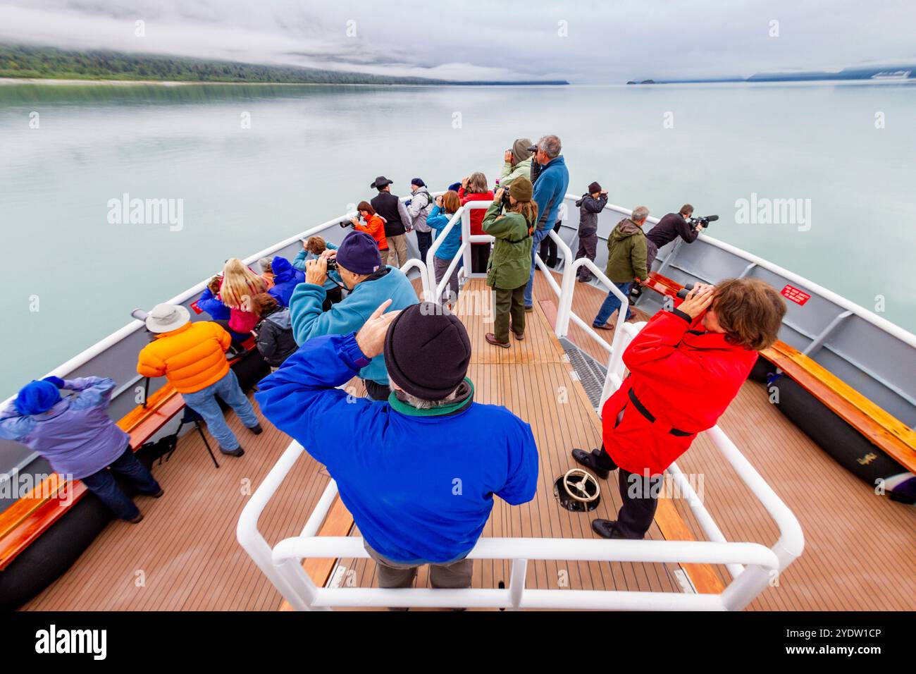 Gäste der Lindblad Expeditions Schiff National Geographic Sea Bird im Glacier Bay National Park, UNESCO, Südost-Alaska Stockfoto
