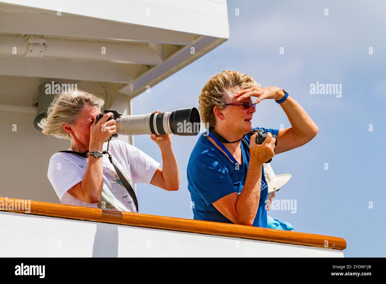 Gäste an Bord des Lindblad Expeditions Schiffes National Geographic Explorer, Südatlantik Stockfoto