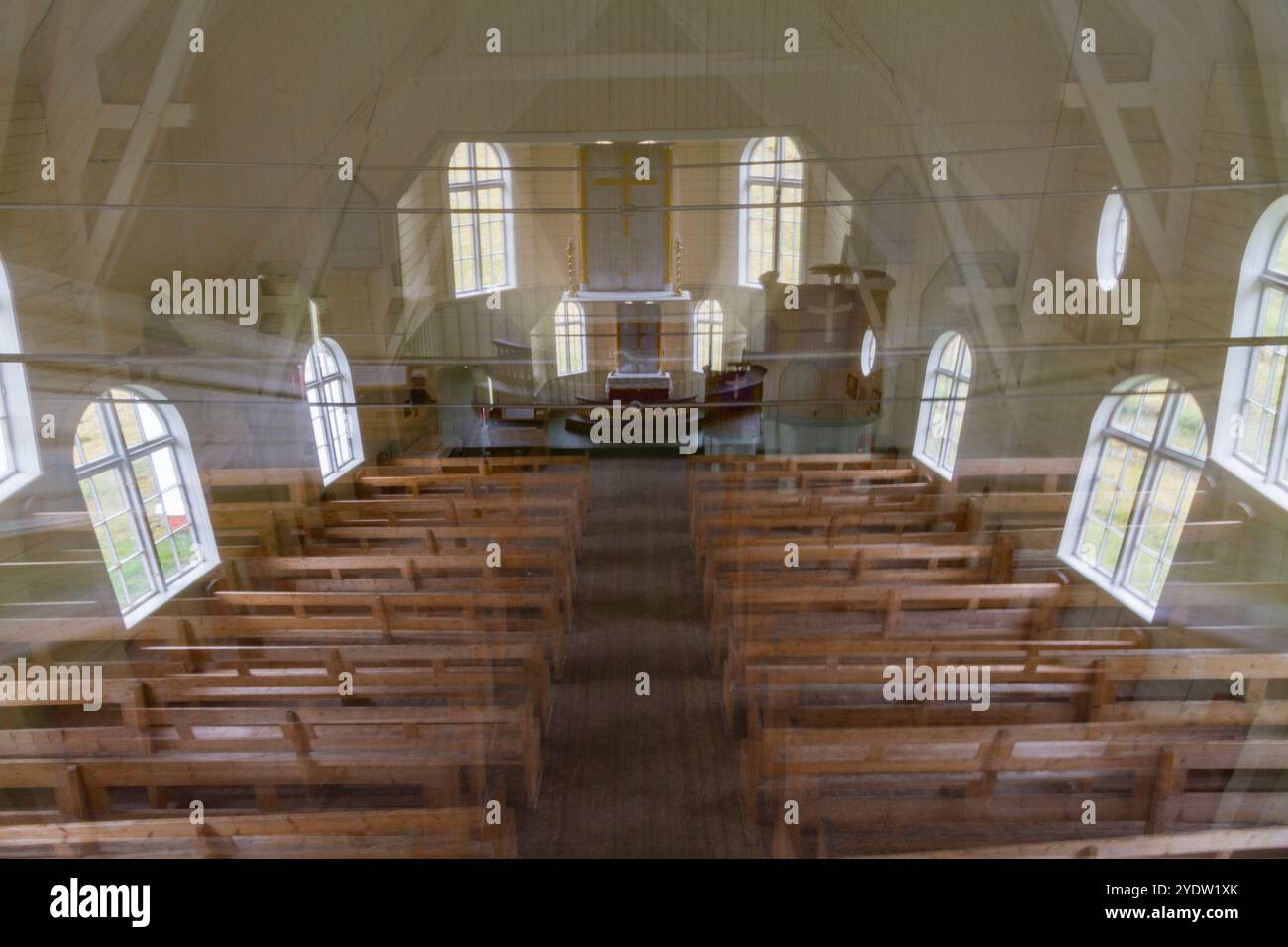 Blick auf die Kirche in Grytviken, Schwedisch für Pot Cove, in Südgeorgien im Südatlantik, Polarregionen Stockfoto