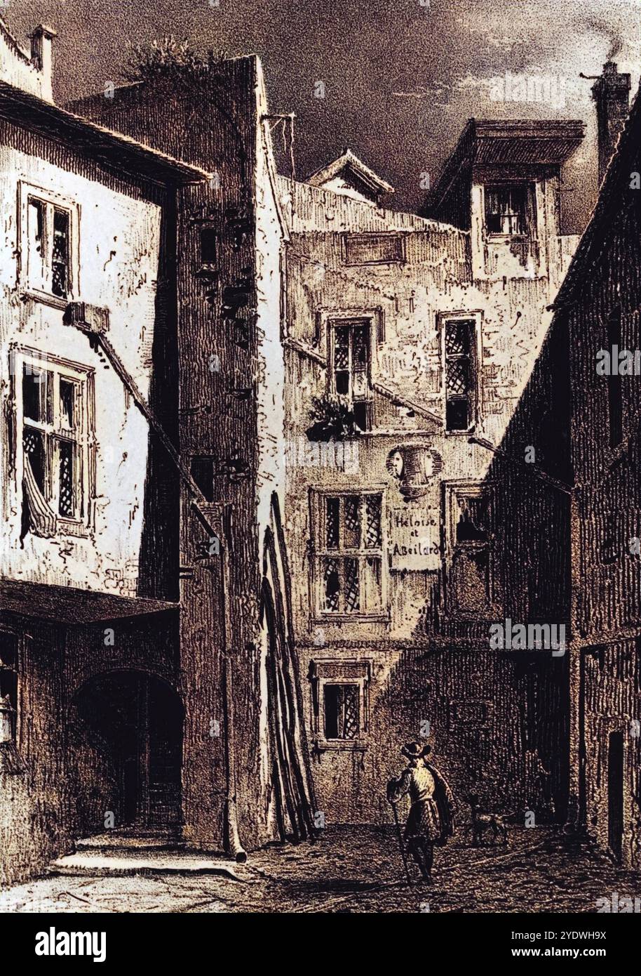 Haus Heloise und Abelard (Quai aux Fleurs - 'île de la Cité) - Pierre Abelard (ou Abailard) (1079-1142) et Heloise, Abbesse du Paraclet (1101-1164) Stockfoto